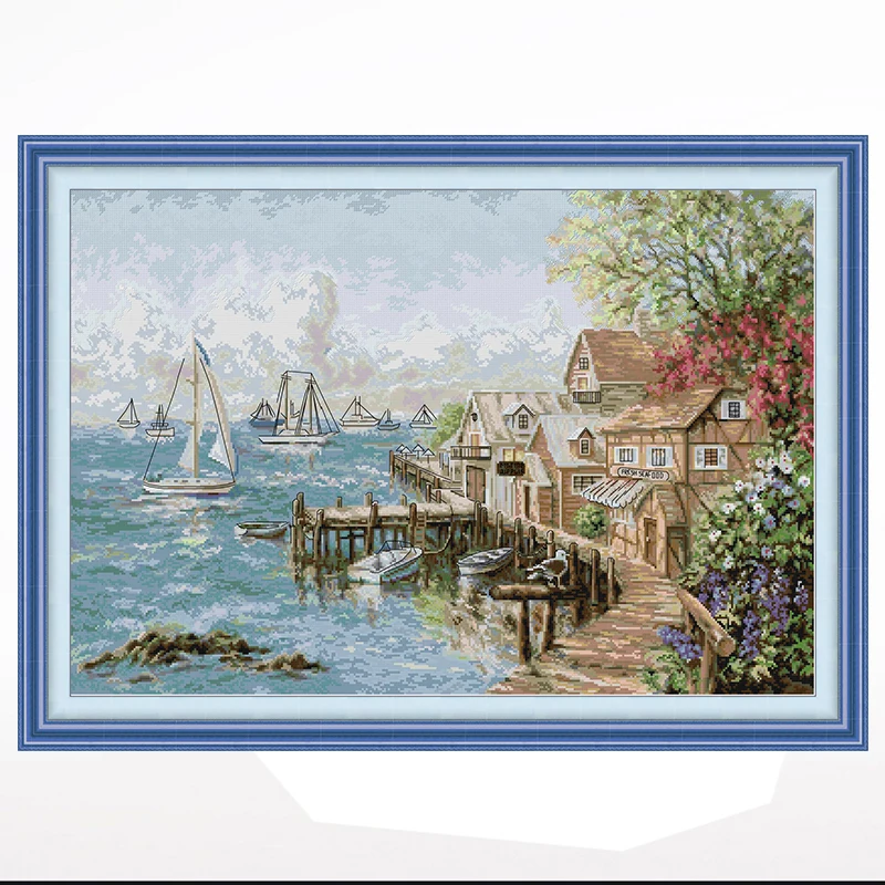 

Sailor Harbor landscape cross-stitch living room bedroom hanging painting, 11CT/14CT hand-embroidered