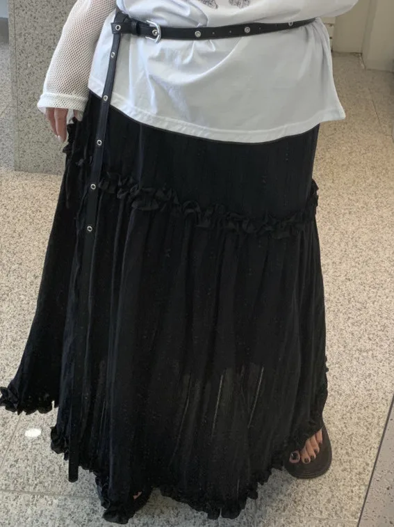 

White Lace Trim High Waist Midi Skirt for Women Romantic Gentle Summer Cake Sle f Body Skirt with Gathers And Splices