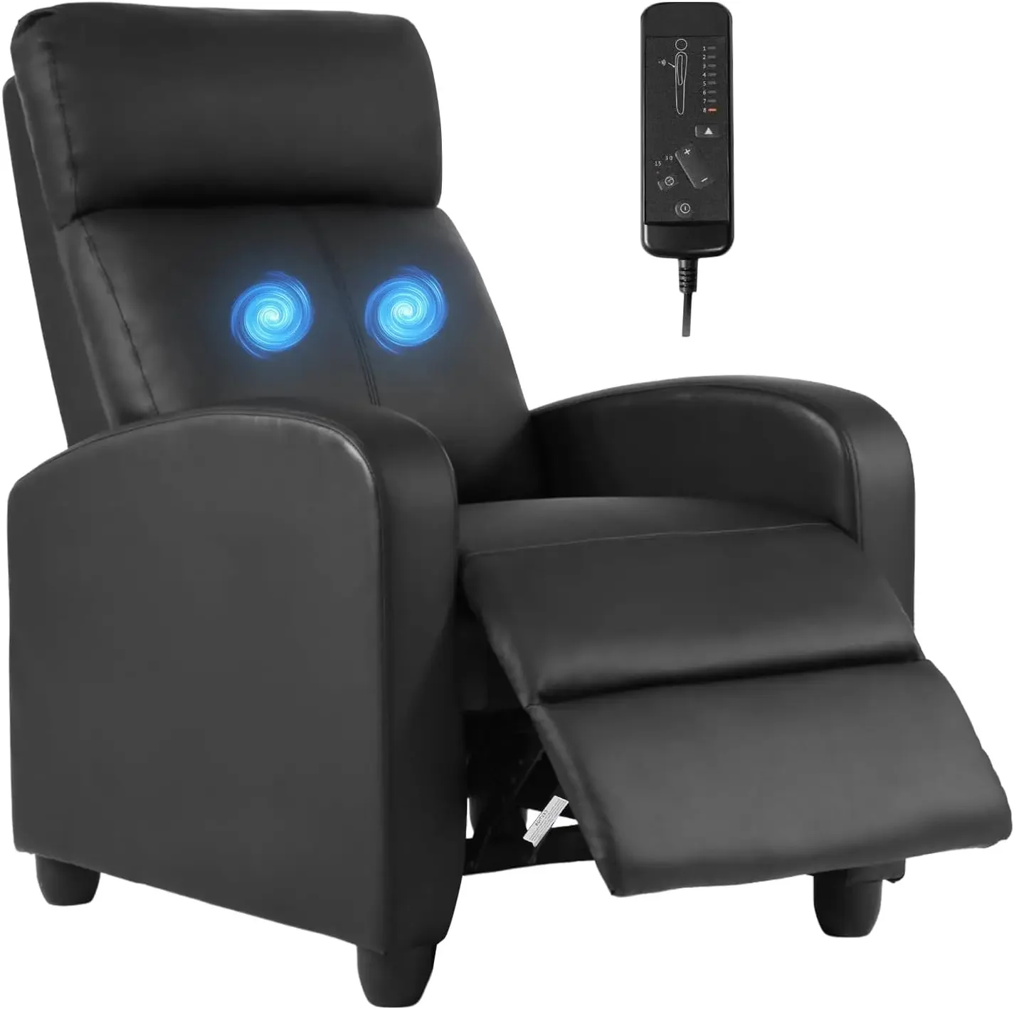 USA Stock Recliner Chair | With 2 Point Massage Function | Black, PU Leather | Lounge Chair With Lumbar Support, Adjustable Push