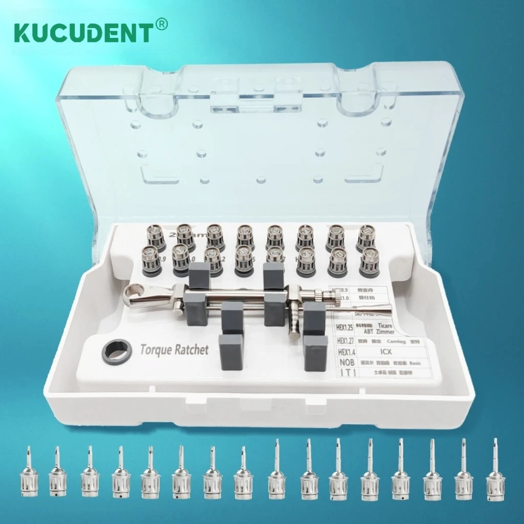 Dental Implant Screwdriver Kit with Calibrated Torque Wrench and Full Set of Drivers for Surgical Restorative Implant Procedures