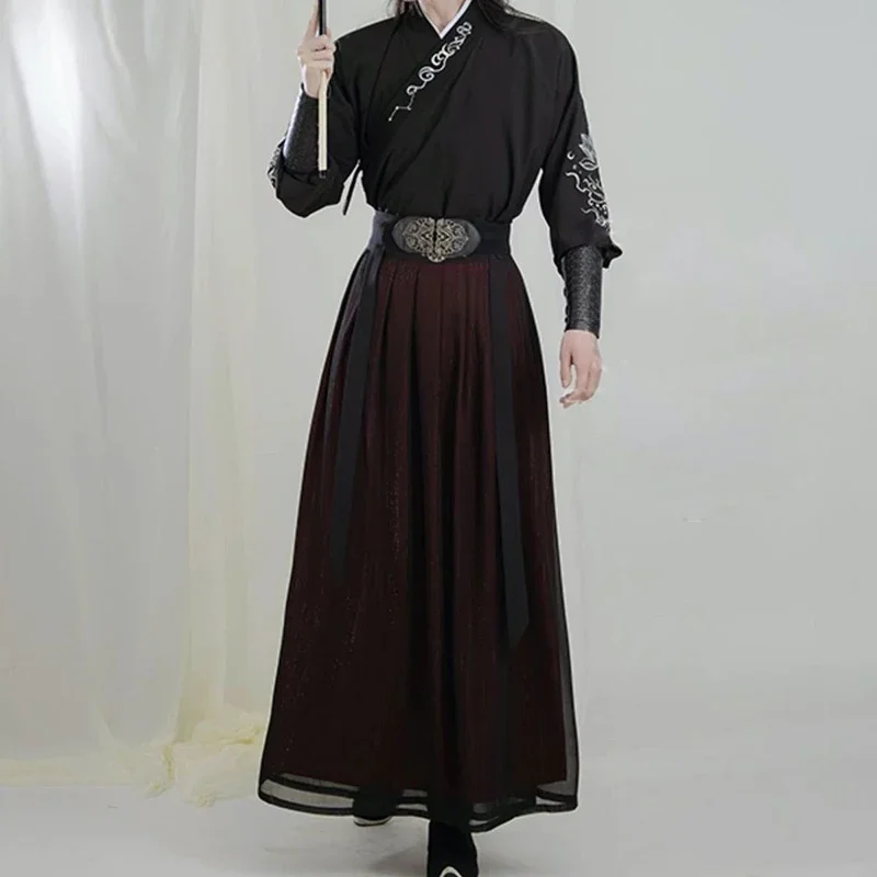 Große 3xl chinesische Hanfu Männer alte traditionelle bestickte Hanfu Karneval Cosplay Kostüm Thema Party Hanfu 2 stücke Sets