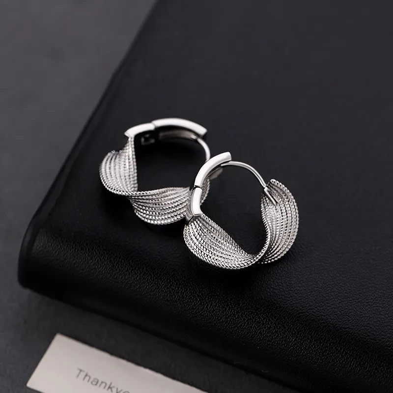 Simple Personality 925 Sterling Silver Metal-textured Twisted Hoop Earrings for Women Korean Jewelry Accessories Gifts Colorfast