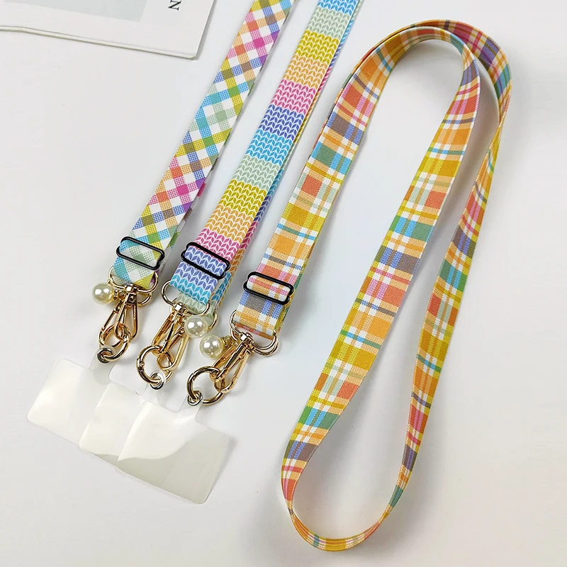 Adjustable Long Fashion Mobile Phone Lanyard Crossbody Card Neck Cord Clip Hang Lanyard Pearl Hanging Ornaments Charm Anti-lost