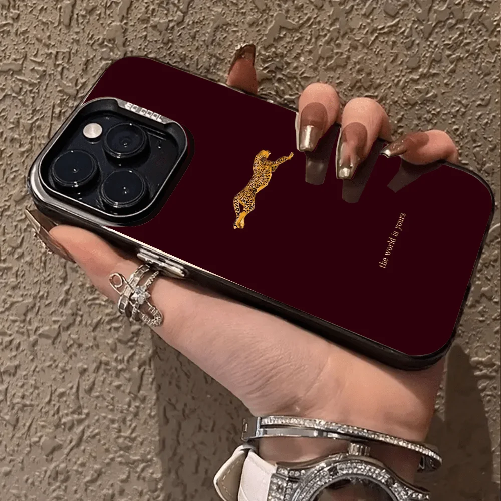 

Leopard print wine red pattern phone case for iPhone 17 16 15 14 13 12 11 Pro/ Max/Plus shock-proof rear cover anti-fingerprint
