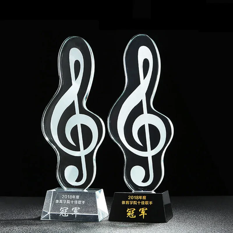 

Customized Singing Competition Host Microphone Trophy Lettering Home Living Room Decor Award Notes, Metallic Crystal Trophy, 1Pc