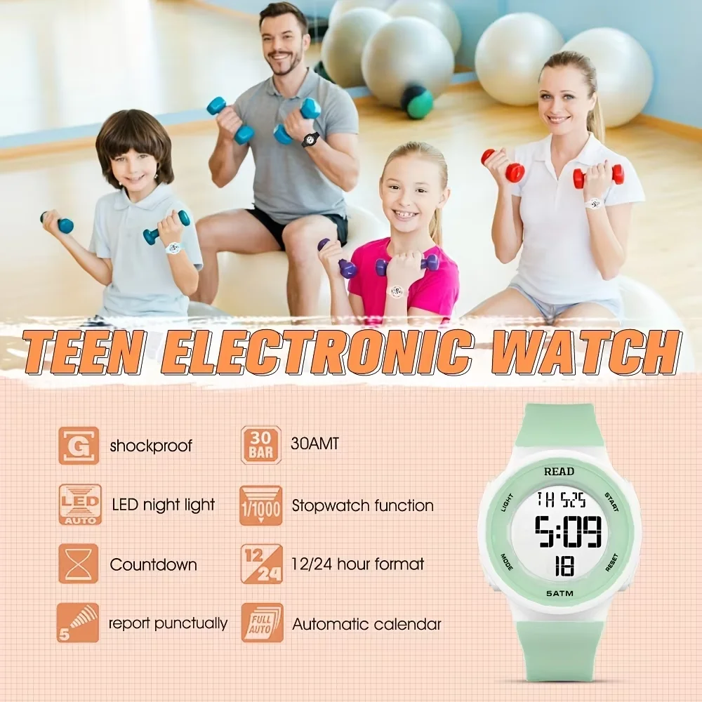 Sport Women's Digital Watch Fitness Tracker LED HD Waterproof Stopwatch Alarm Chronograph Silicone Band for Running 5 Colors