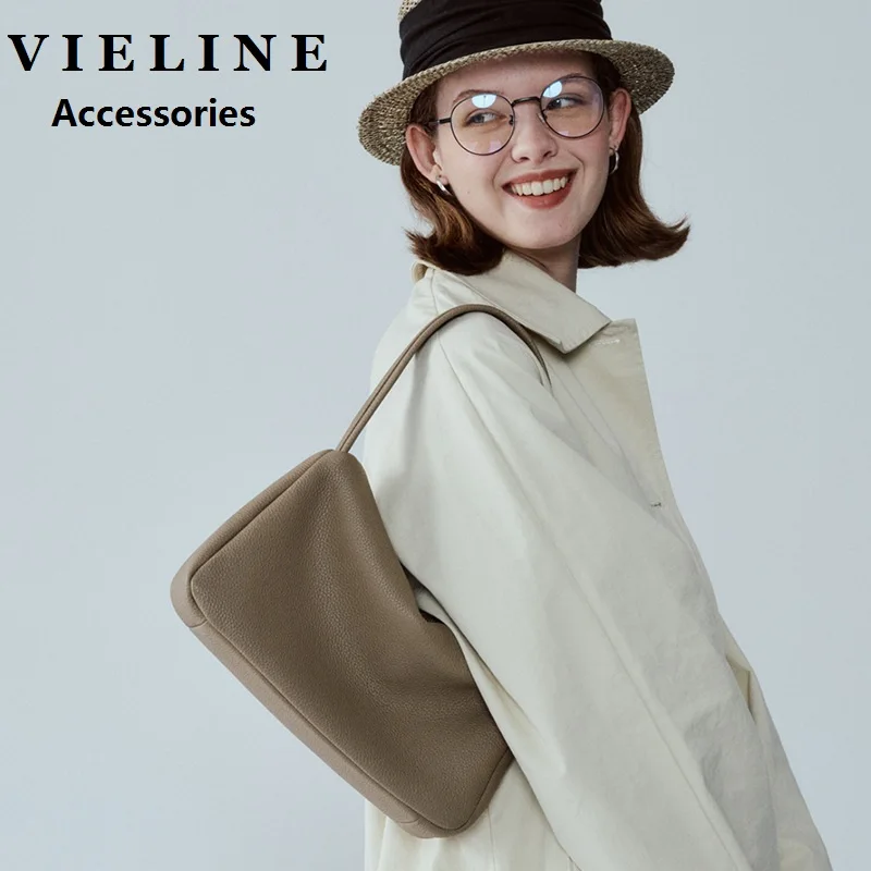 VIELINE Women\'s Hobo Bag Genuine Leather Underarm Bag One-shoulder Handbag Simple Design Ladies Purse