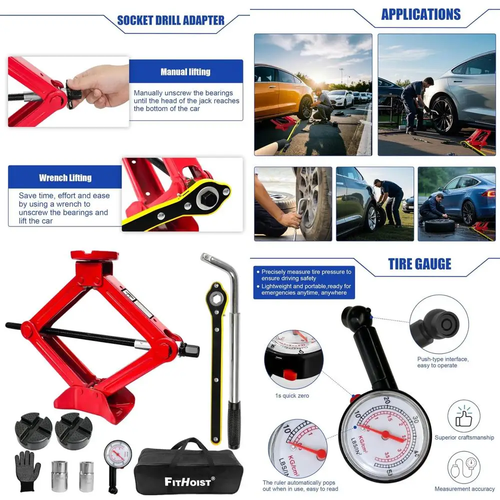 

Портативный ножничный домкрат на 2,5 тонны с резиновыми накладками для легковых автомобилей, внедорожников и минивэнов - аварийный комплект для подъема