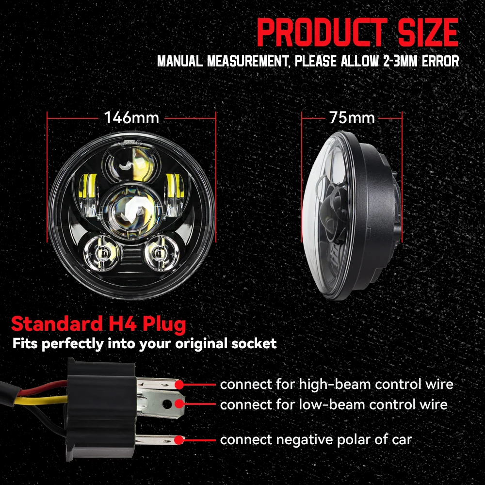 5.75 Inch Motorcycle LED Headlight For Honda Shadow VT 600 700 750 1100 VTX 1300 1800 5 3/4\