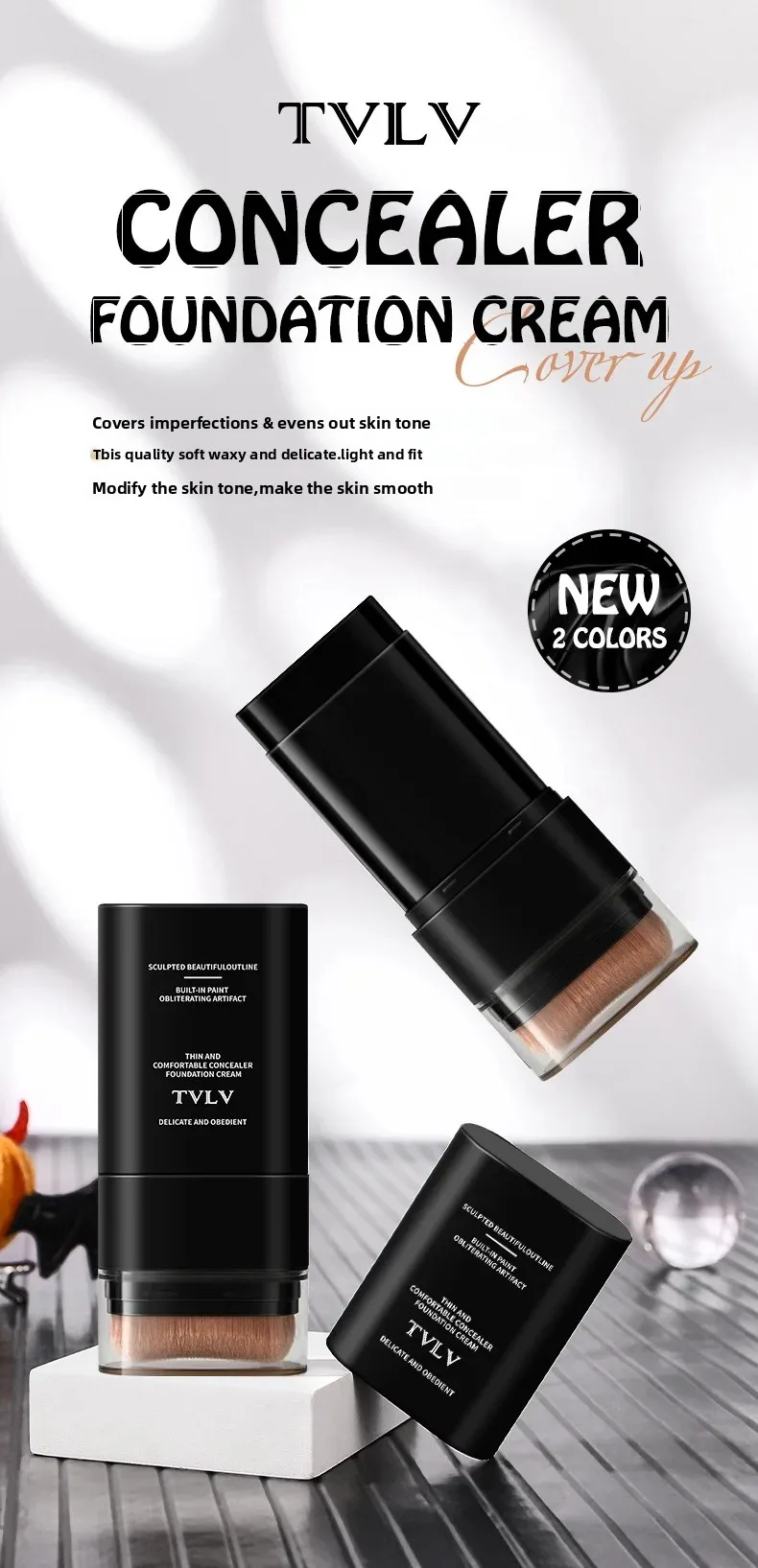 TVLV Bastão de base corretivo de duas cores Natal Halloween maquiagem preto e branco base de duas cabeças Bom corretivo