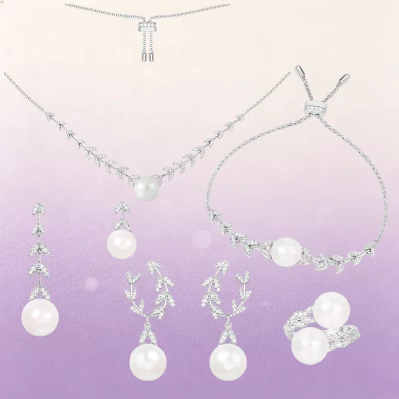 ZPFF S925 Sterling Silver Pearl Wheat Ear Petals Ring Earrings Bracelet Necklace Women Trendy Classic Anniversary Party Jewelry