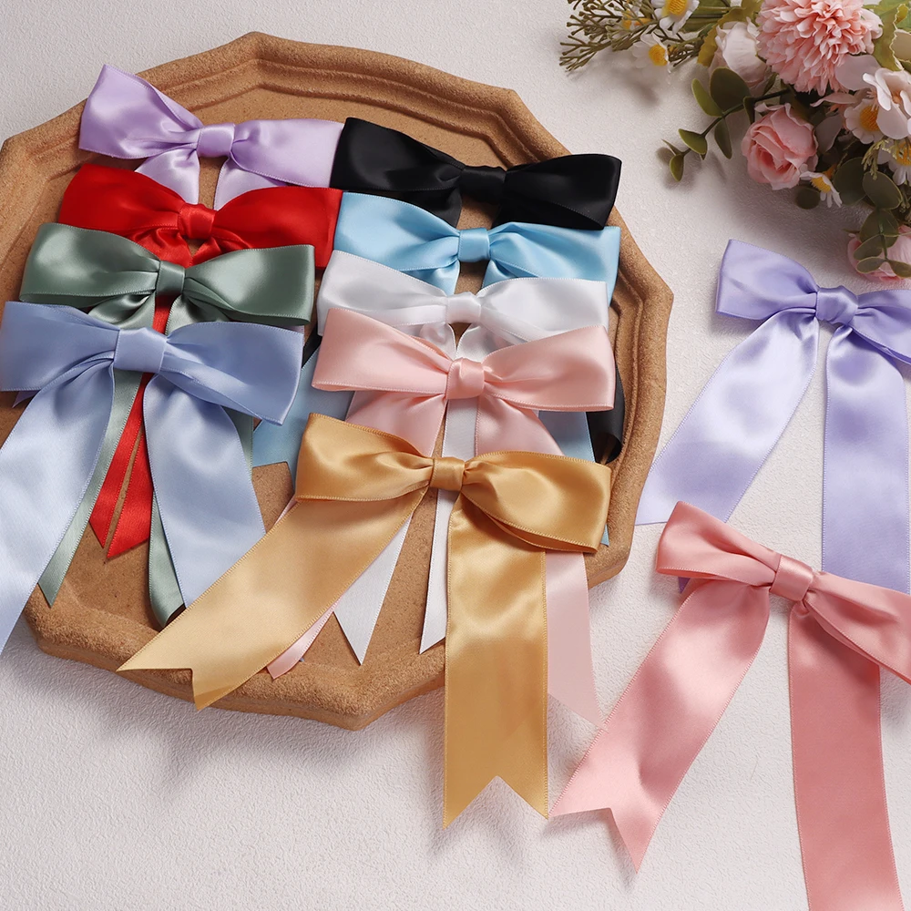 5 Stück bunte, große Satinband-Schleifen aus Polyester, handgefertigte Schleifen zum Selbermachen, für Blumen, Geschenkverpackungen, Hochzeiten, Partys und als Haarschmuck. – Detail 4