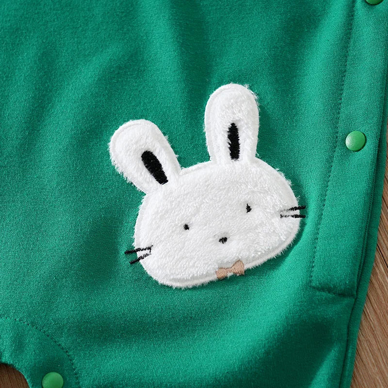 Baby Ankle Jumpsuit Cute Cartoon Rabbit Short Plush Embroidery Comfortable Spring And Autumn Long Sleeves 0-18m Newborn Clothes