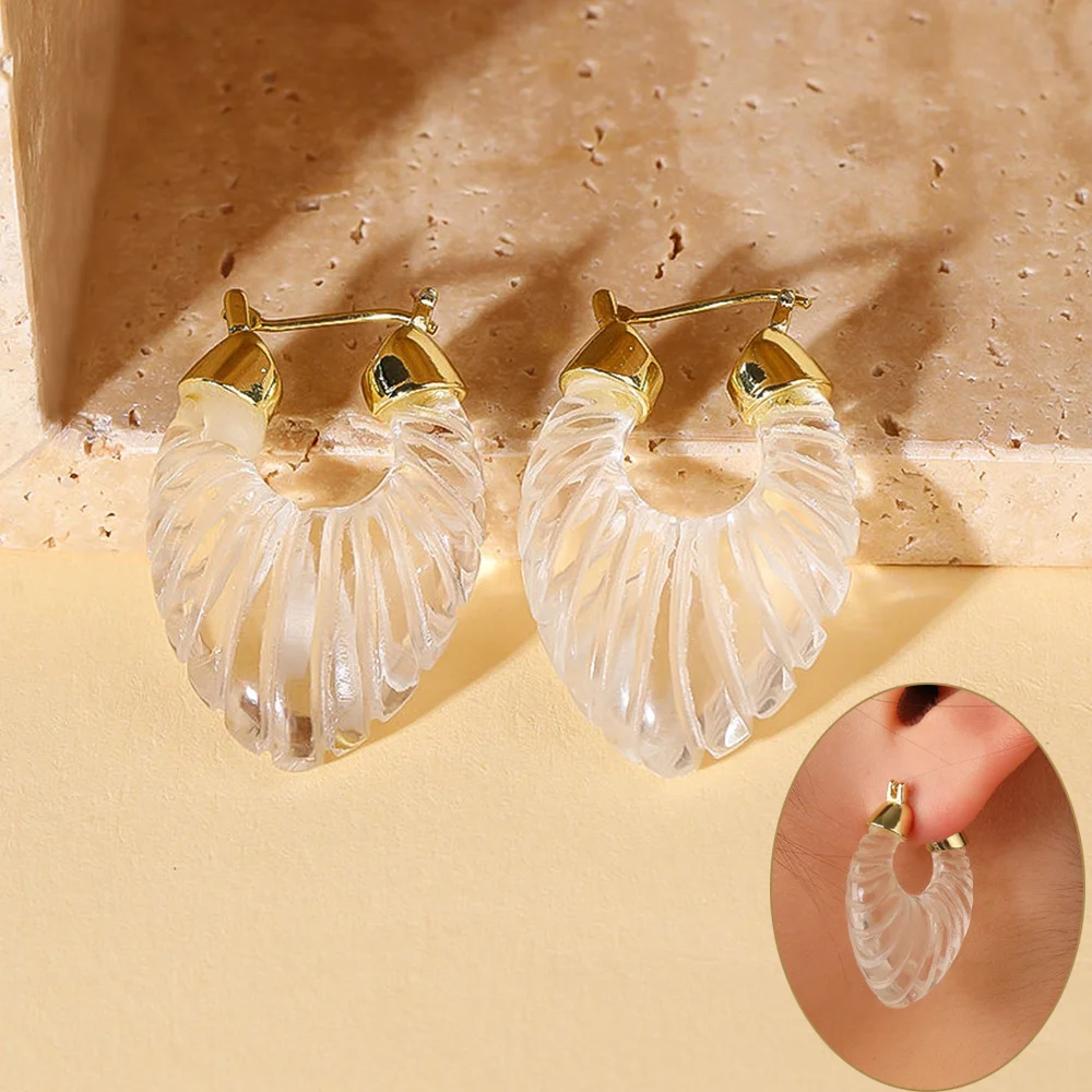 أقراط على شكل قرن الثور من الكوارتز الأبيض المطلي بالذهب عيار 18 قيراط للفتيات بتصميم جديد إكسسوار مجوهرات للحفلات #1