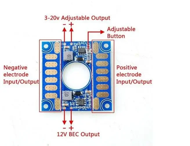 5-12V Adjustable Voltage Dual BEC Output Board ESC Distribution Connection Board