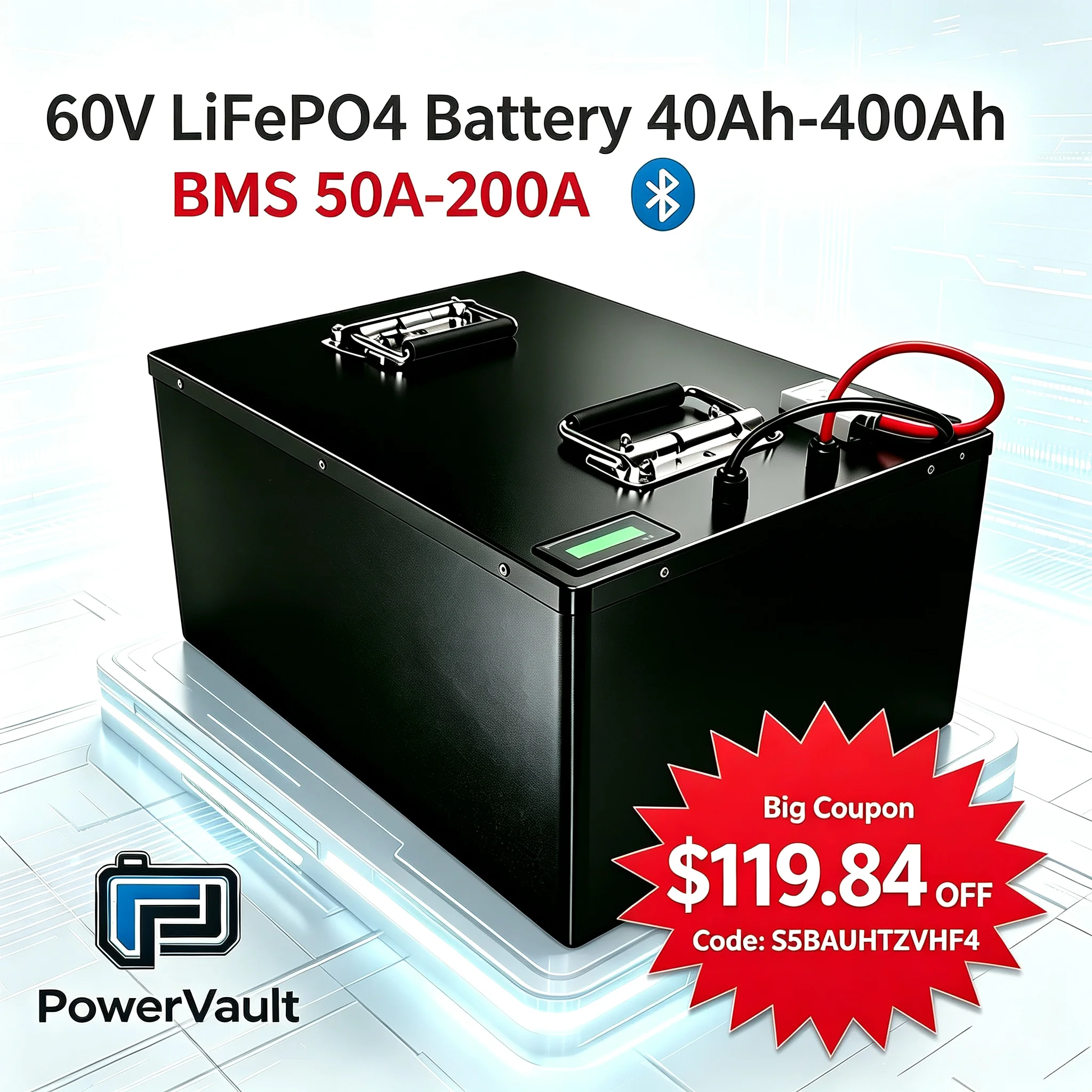 60V LiFePO4 Battery 40Ah 80Ah 100Ah 120Ah 150Ah 200Ah 240Ah 300Ah 400Ah Bluetooth BMS For Golf Cart EV Electric Trike & Moped 4