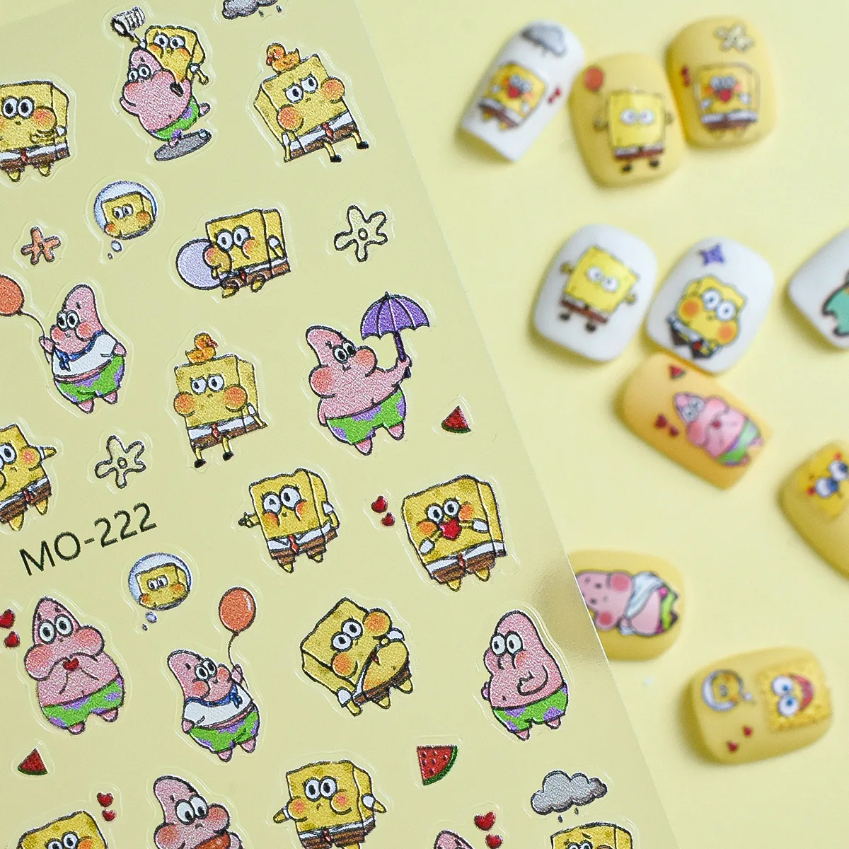Cute Cartoon SpongeBob Nail Stickers, Kawaii Nail Art Decor Decals, Back to School & Christmas Birthday Gift for Girls