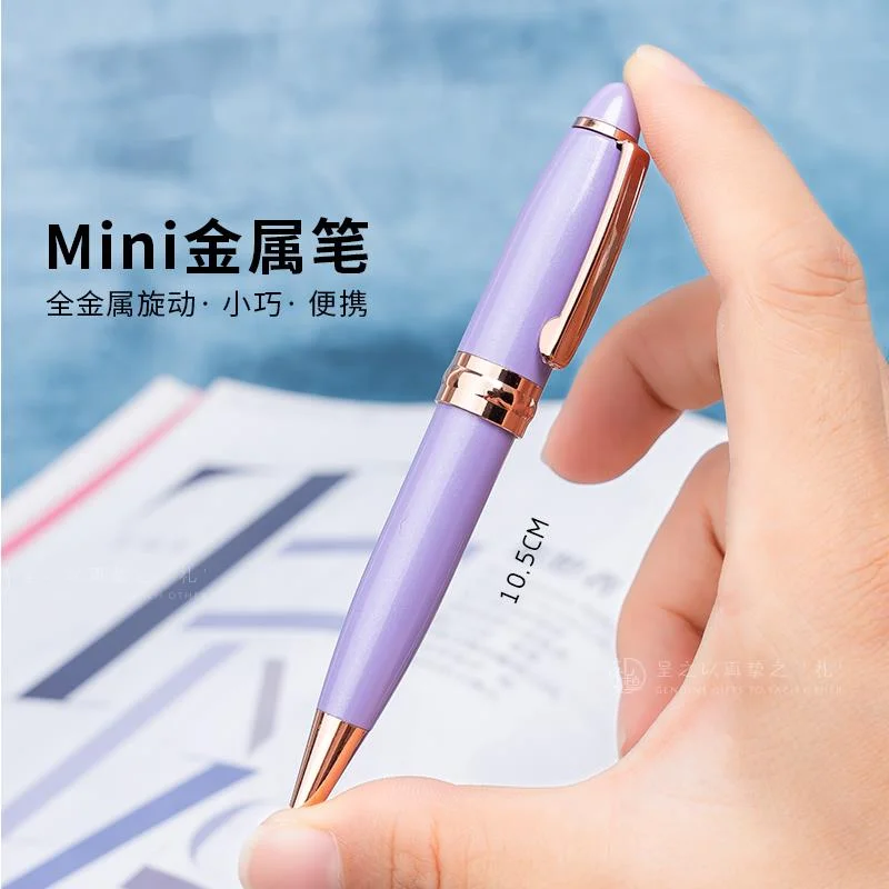 mini candy color spinning ball pen bonito curto bolso metal caneta de assinatura portatil 01