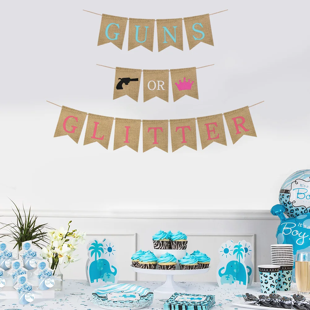 

Baby Gender Reveal Banner Burlap Decoration Pull Flags Hanging Bunting for Baby Shower Kids Party Burlap Banner Boy Girl