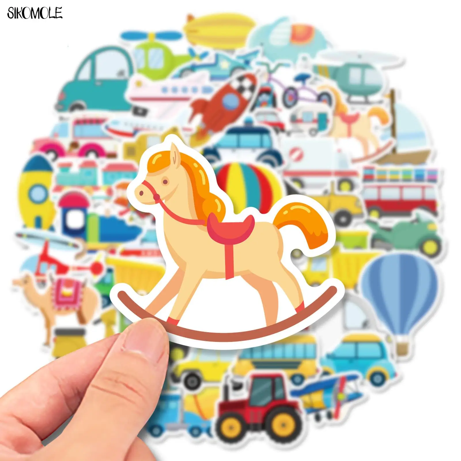 10/30/50PCS Cartoon Vehicle Stickers Kawaii Hot Air Balloon DIY Kid Puzzle Toys Car Plane Ship Laptop Decals Graffiti Sticker F5