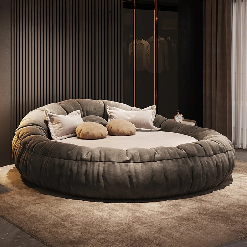 Modern Minimalist Round Bed Couple Bed 2M Italian Minimalist Master Bedroom Double Bed Light Luxury Fabric Bed