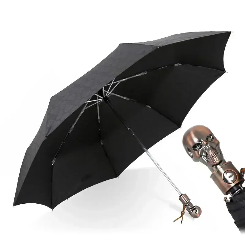 

B-High Quality Skull Umbrella Punk Gentleman Travel Windproof Sunny And Rainy Umbrella