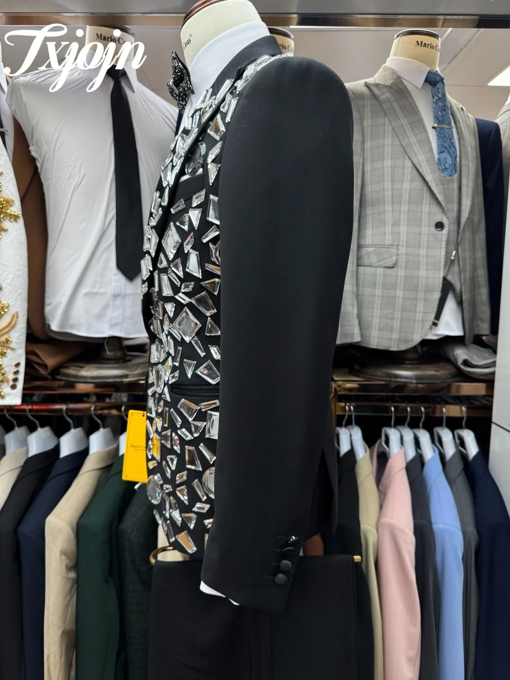 Handsome Crystal Men Suit Set 3PCS 2025 Classic Peak Lapel Men Suit For Best Man Formal Single Breasted Suit Trajes For Hombr