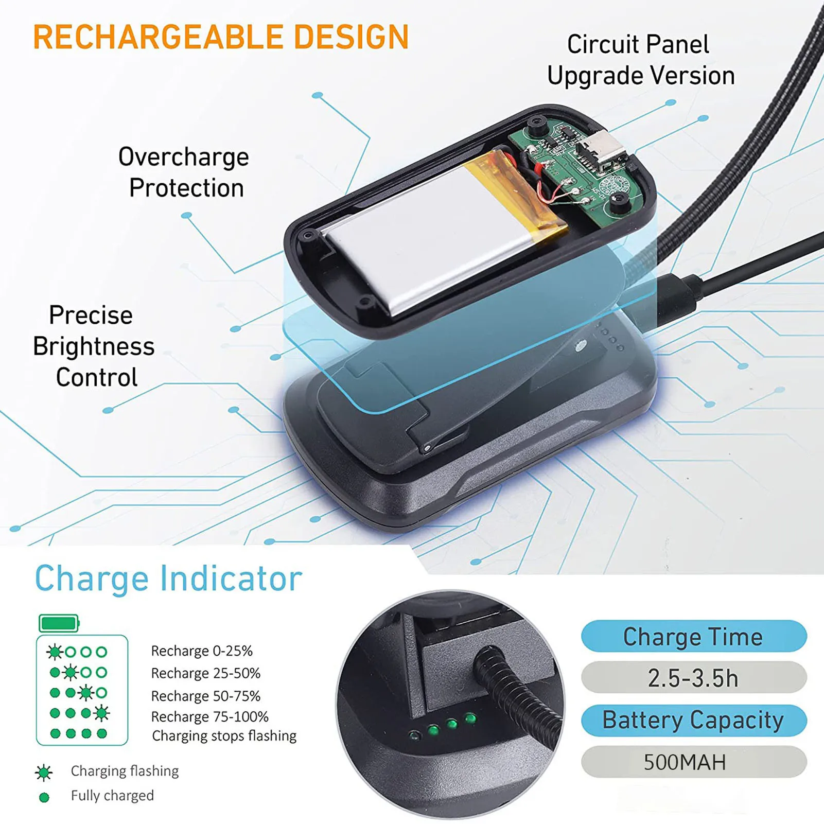 مصابيح قراءة ليد محمولة بمشبك للكتب في السرير ، مصباح USB قابل لإعادة الشحن ، حماية العين ، 3 ألوان و 3 ألوان سطوع للأطفال #4
