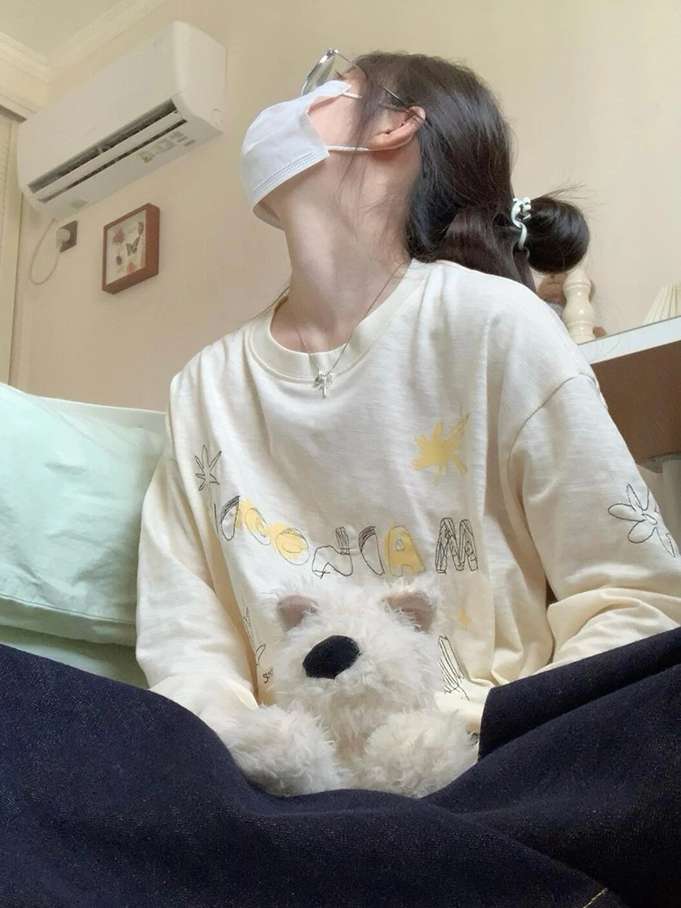 

Футболка Fun Hand-Dn fiti с принтом Long Sve, женская свободная утягивающая основа, внутренняя одежда, топ из хлопка для поездок на работу