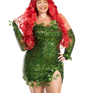 Feminino velenoso vilão sexy cosplay traje vestido conjunto halloween deluxe verde hera traje vestido de lantejoulas 12 principais vendas conjunto lantejoula verde - №3