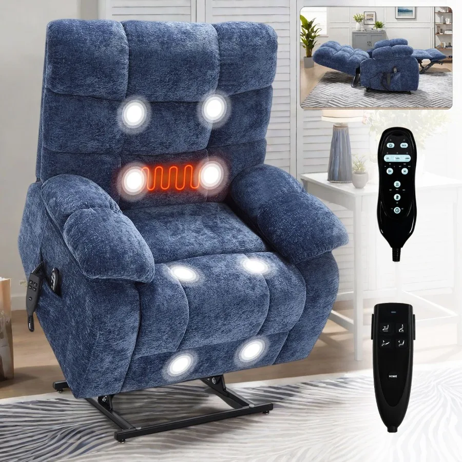 

Lift Recliner Chair Heat Massage Dual Motor Infinite Position Up to 350 LBS Large Electric Power Lift Recliners with PowerRemot