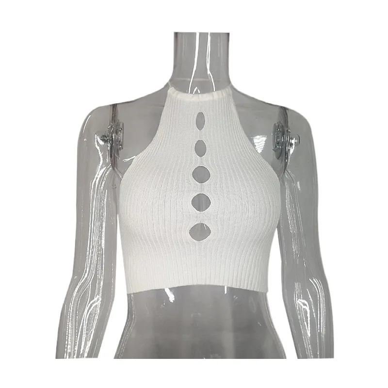 New Arrival Western-Style Women's Ice Silk Knit Hollow Out Halter Top - Sexy Spicy Chic Versatile Cami for Layering & Outer Dail