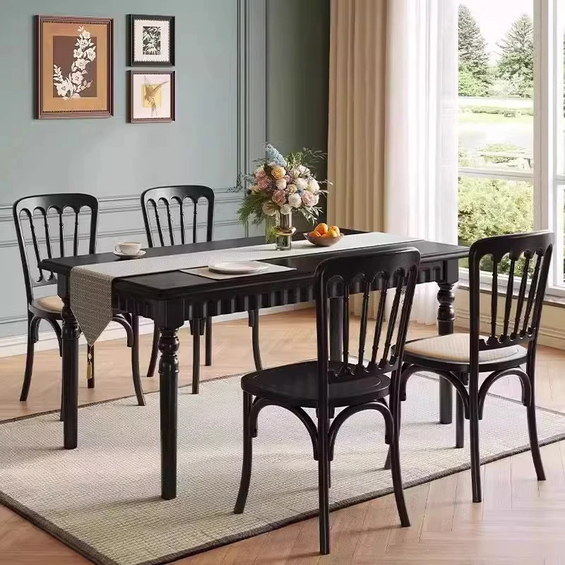 

French retro solid wood dining table, rectangular American light luxury