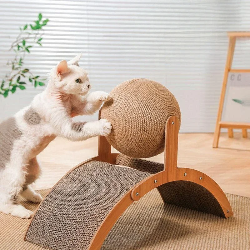 Wooden Cat Scratcher Wear-Resistant Grinding Paw Toy Scratch Board 2 in 1 Sisal Scratching Ball Scrapers for Cats Scraper