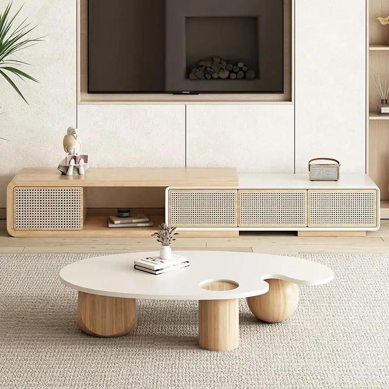 Nordic designer villa light luxury living room solid wood coffee table, modern creative style customized coffee shop set