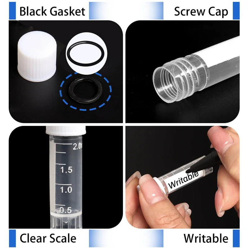 Flacons en plastique de laboratoire gradués de 2 Ml, 120 Tubes à essai avec capuchon pour école éducative congelée pour utilisation en laboratoire
