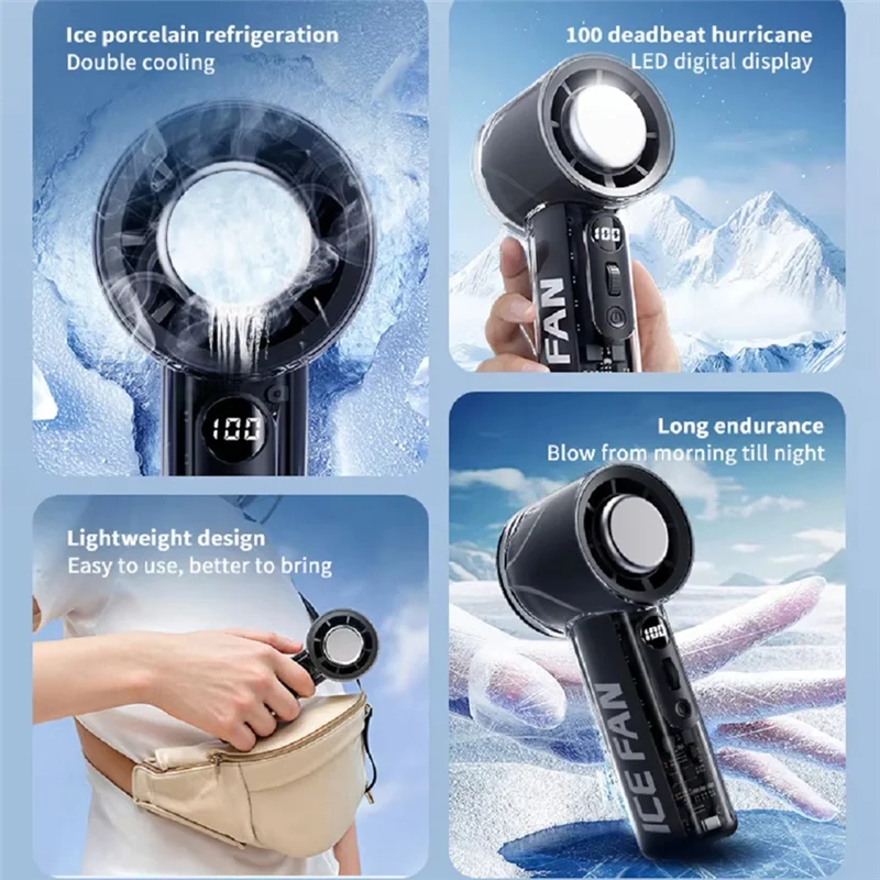 

ABZV-Portable Handheld Ice Cooling Fan 100 Speed 3000Mah LED Digital Display Mini Air Conditioner For Outdoor/Office/Travel