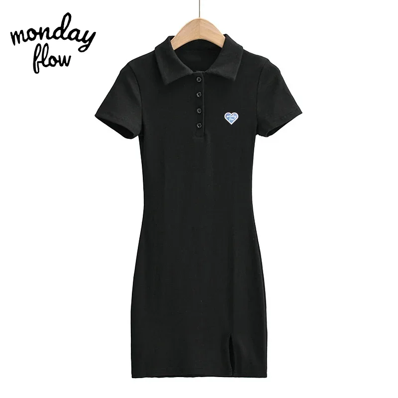 Monday Flow New Women's Polo Neck Golf Dress for Spring and Summer Sporty Comfortable Cotton Knit Waistband Design Dress