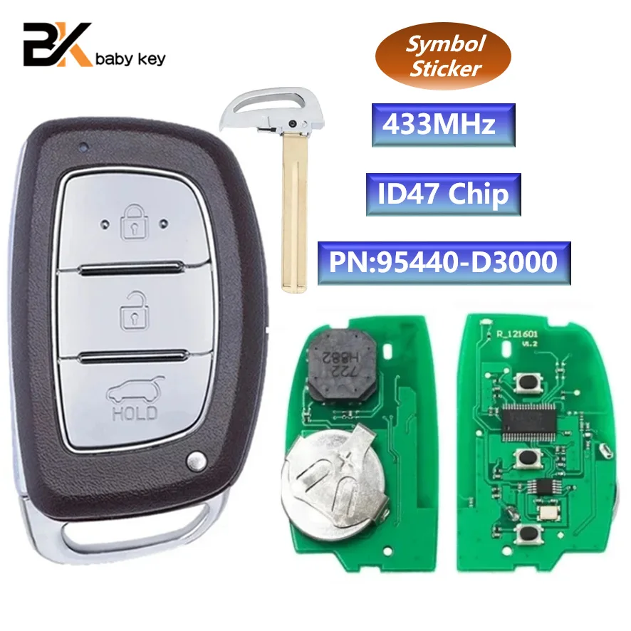 PN:95440-D3000 for Hyundai Tucson 2014 2015 2016 2017 2018 433MHz NCF2951X ID47 Chip  Smart Remote Car Key