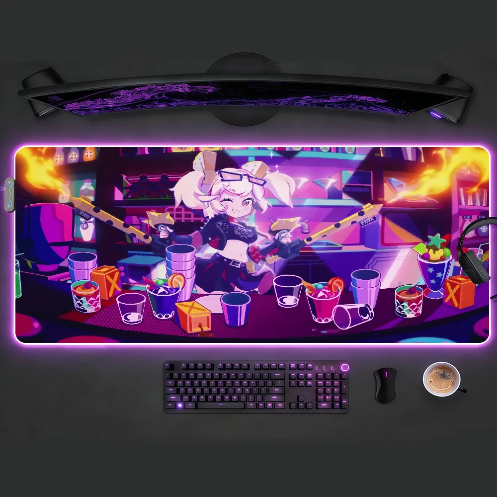 Burnice Zenless Zone Zero MousePad RGB LED Non-slip Desk Mat Rubber Gaming Accessories Large XXL Computer Office Keyboard Carpet