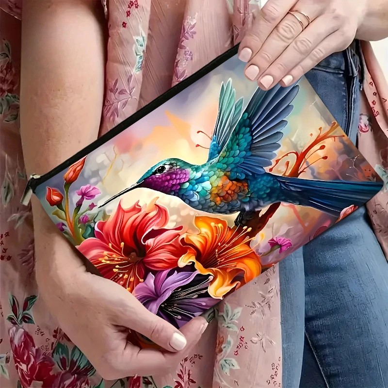 1 قطعة الطائر الطنان الأزهار نمط حقيبة مستحضرات تجميل السفر حقيبة مستحضرات التجميل مع سحاب نابضة بالحياة الأزرق الأخضر الطنان السفر حقيبة مستحضرات التجميل #1
