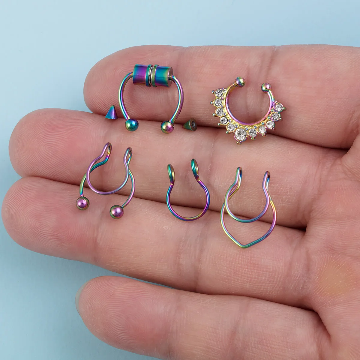 حاول مظهر الحاجز! حلقة أنف مزيفة من الفولاذ المقاوم للصدأ قابلة للتعديل، مجوهرات أنف بيضاوية غير مثقوبة بدون الالتزام. #5