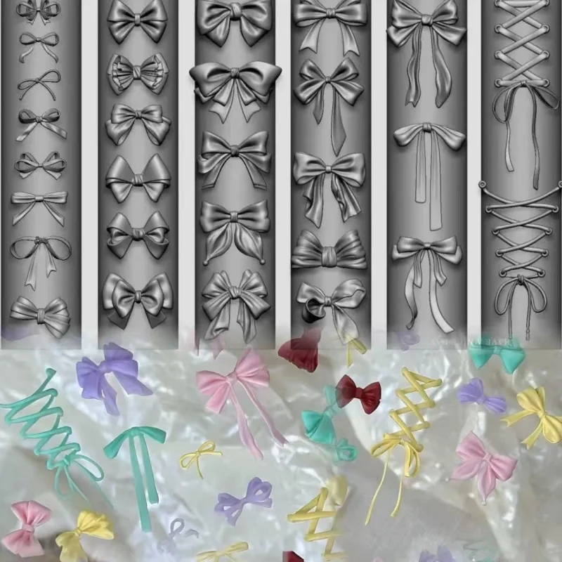 Silicone Nail Art Mold Satin Bow Pearl Tied Butterfly Knot Minimalist Nail Decoration Transparent Nail Art Mould for Beauty Salo