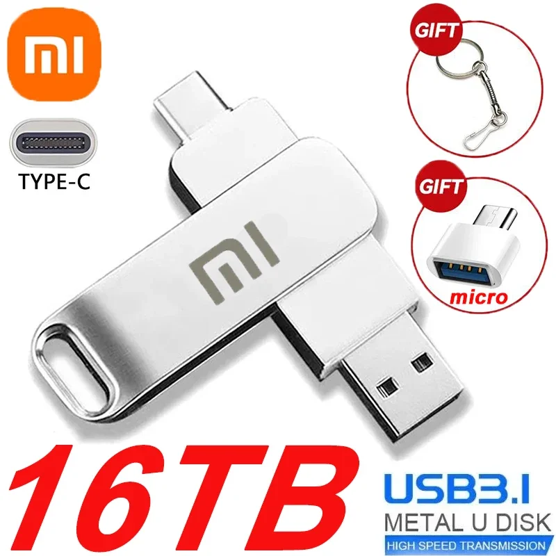 Xiaomi 16TB USB 3.0 Flash Drive 8TB Type-C Interface Metal Real Capacity Memory Stick High Speed Pen Drive Flash Memory U Disk