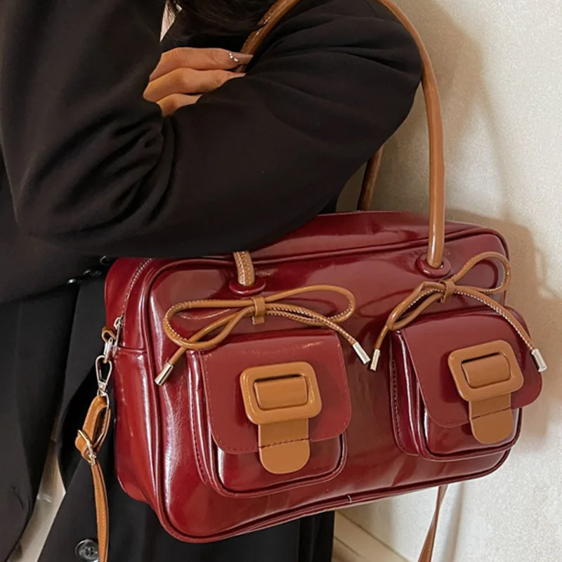 2025 New Retro Bow Boston Bag - Small Crossbody Shoulder Bag, Lightweight Designer Purse, Vintage Handheld Bag