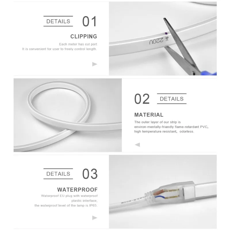 LED Neon Light Strip 1M 120LEDs 220V Waterproof Flexible Bright Lamp For Home Decor Wedding Party Bar DIY Sign Room Lighting