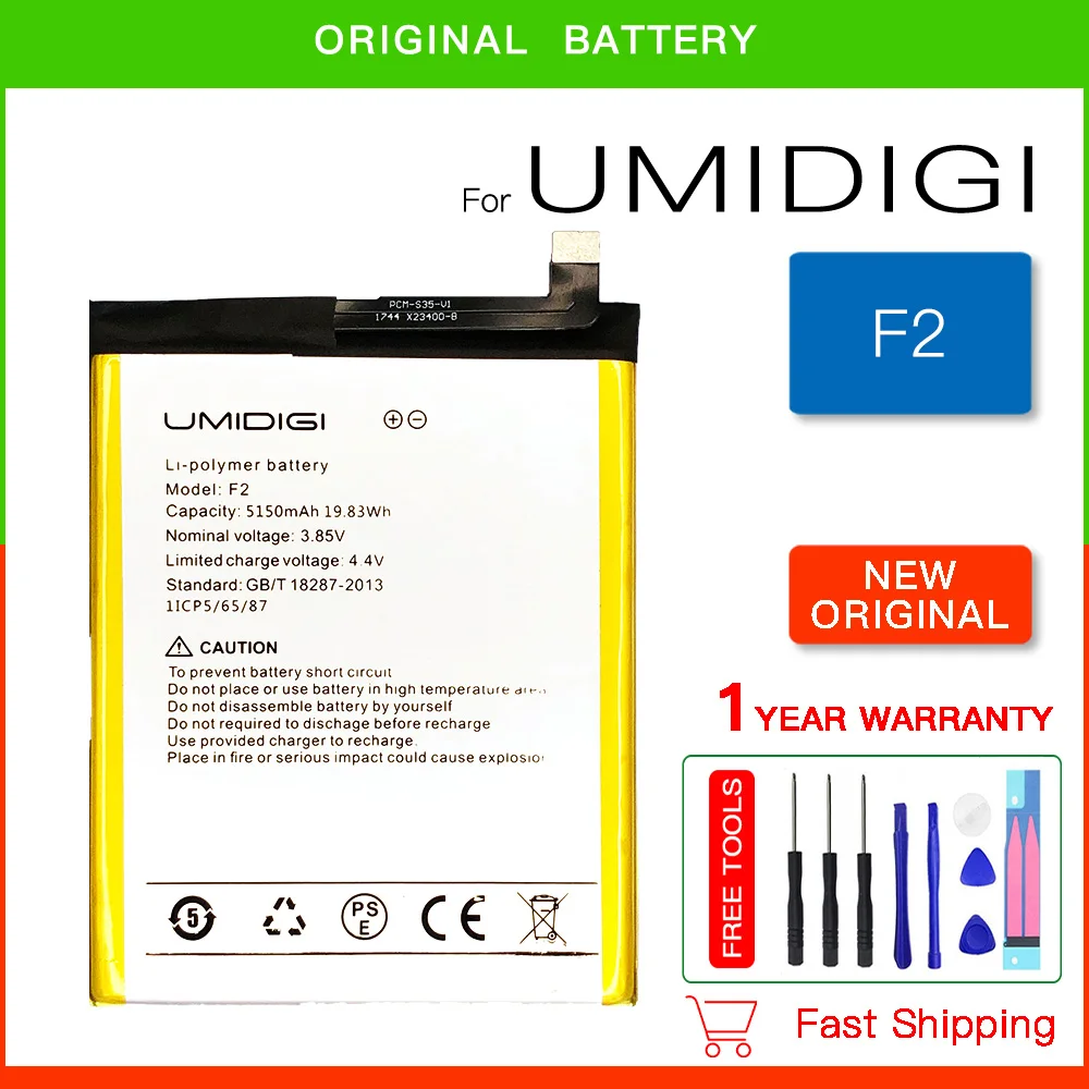 100% Original High Quality For UMI Umidigi F2 5150mAh Battery Replacement Battery For Umidigi F 2 Mobile Phone Bateria +Tools