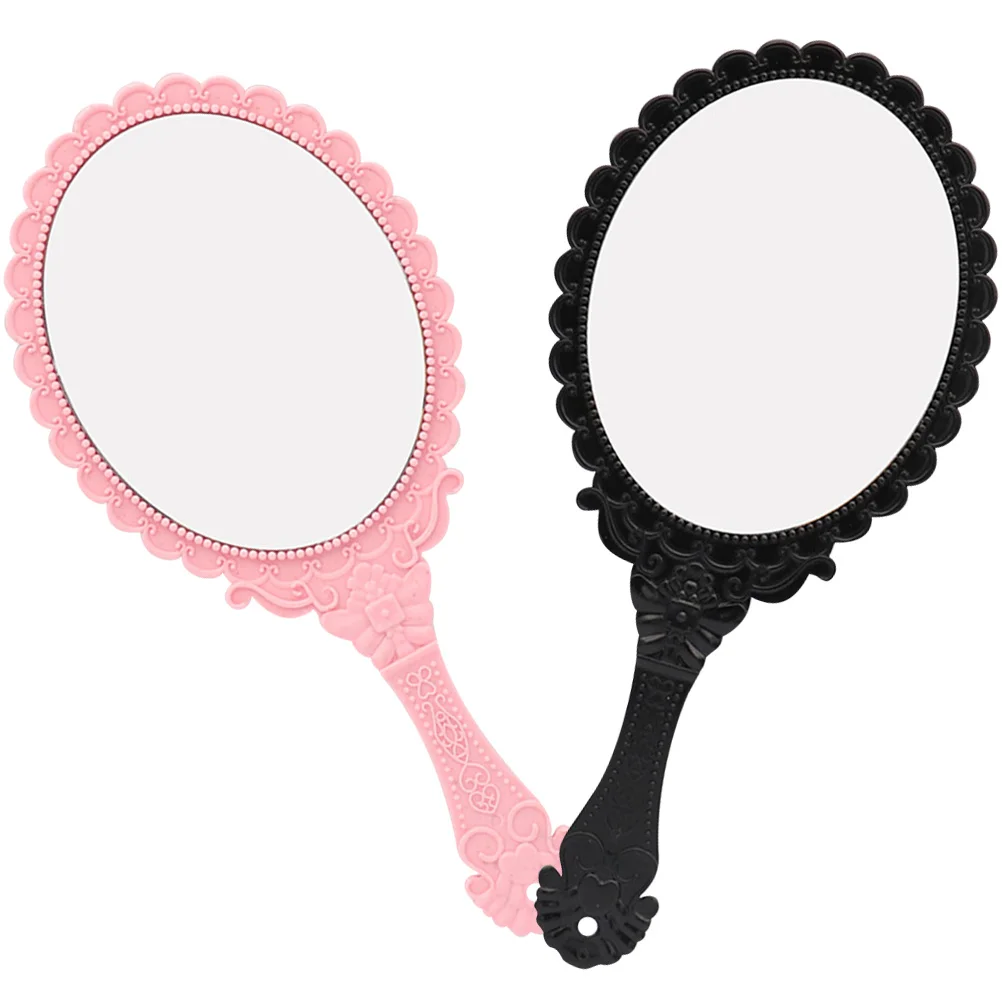 

2Pcs Retro Handheld Mirror Vintage Round Compact Portable Makeup Travel Mirror Travel Supplies Female Supply