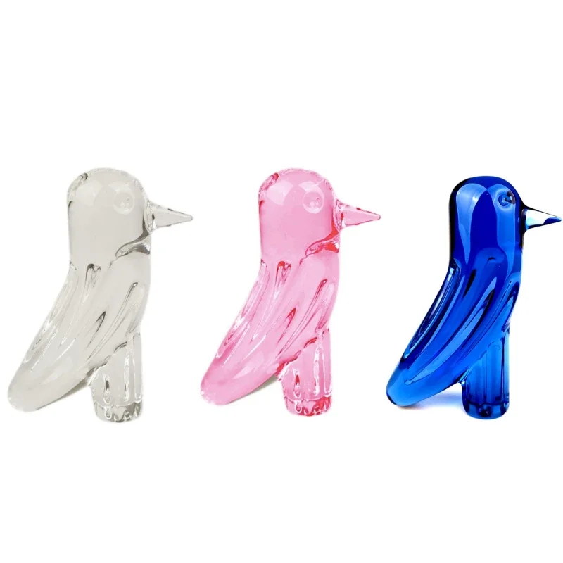 Glass Bird Animal Figurines Vibrantly Ornaments Statues Pink Blue White Bird Figurine Sculpture Art Craft Desktop Decor