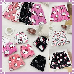 Sanrio Hello Kitty Summer Athletic Shorts Pants Kawaii Y2K flanella Ladies pigiama Pants Girl Gift Women Casual House Pants